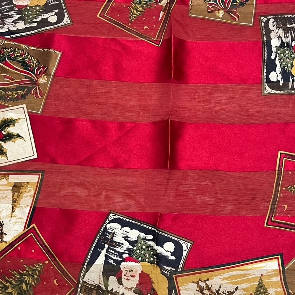 Lauren Ralph Lauren 100% Silkisoie Red & Green Christmas Postcards Square Scarf